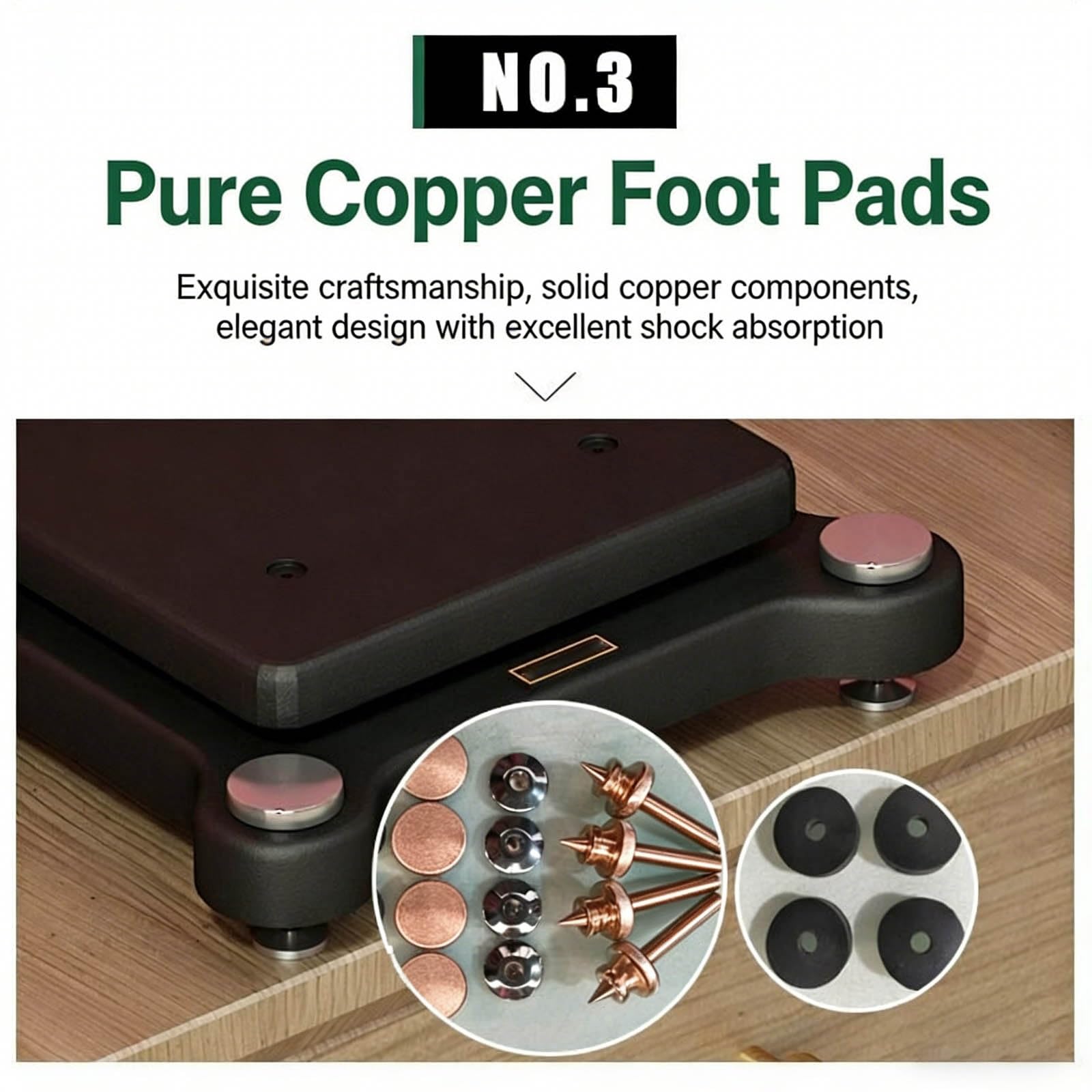 Base Altavoz Pintura Horneada Alta Carga Soporte Antividración Altavoces Estantería Pie Patas Cobre Puro Plataforma Amortiguación Audio Profesional(22 * 28cm)