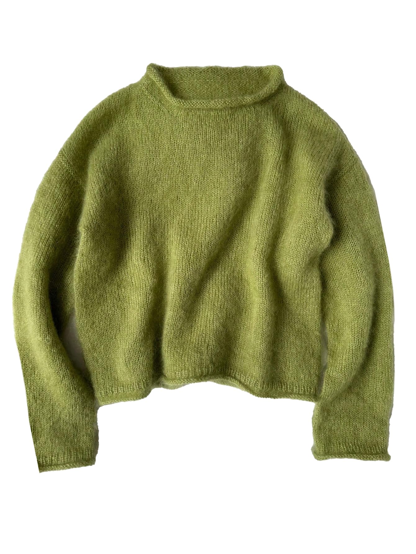 GORGLITTER Womens Cozy Chunky Sweaters Dressy Mohair Fuzzy Long Sleeve Knit Pullover Fall Tops