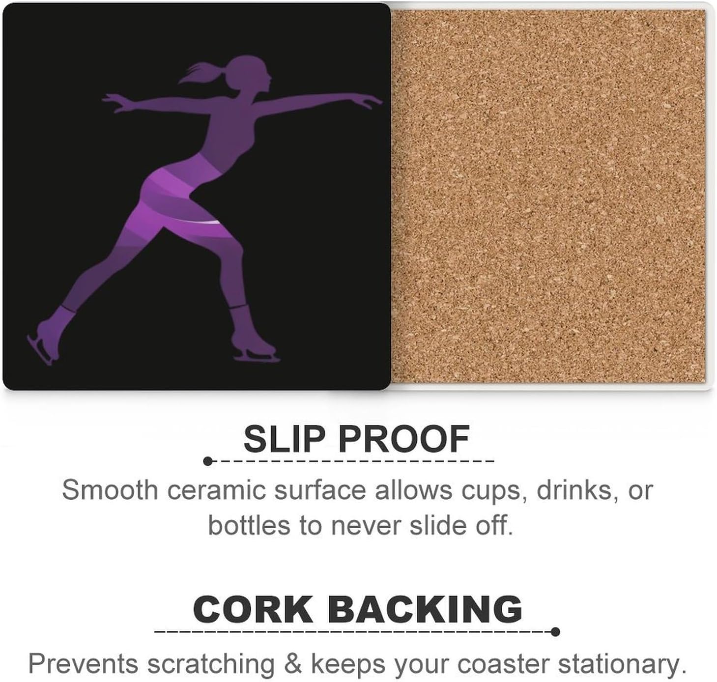 Skating Skater Funny Ceramic Coasters for Drinks Absorbent Cup Holder Tabletop Protector with Cork Base