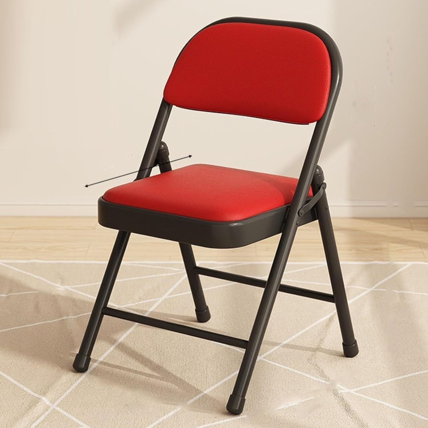 Portable Folding Chairs with Padded Seat Stackable Metal Foldable for Indoor Office and Outdoor Events(Black Red)