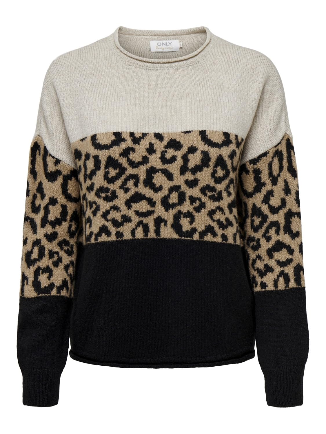 Only Crew Neck Jumper In Women's Beige/Leopard Print Small