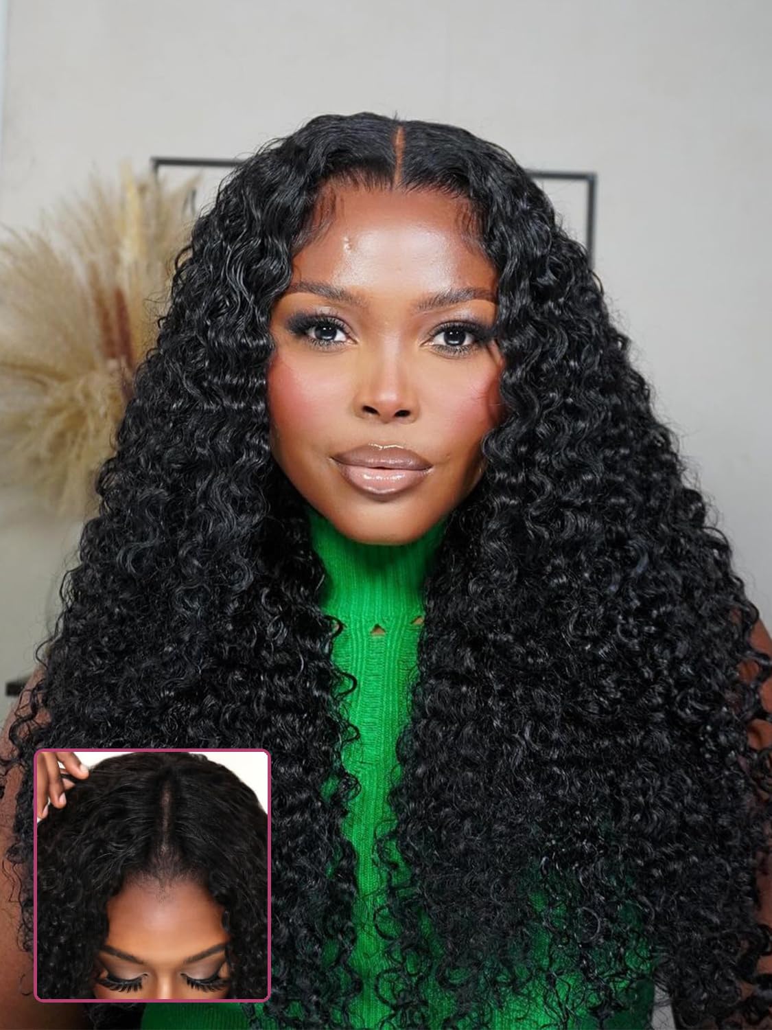 Vanmast Curly V Part Wig Human Hair No Leave Out Upgrade 180% Density V Part Wig No Glue No Sew Clip In Half Wig Natural Color 16 Inch