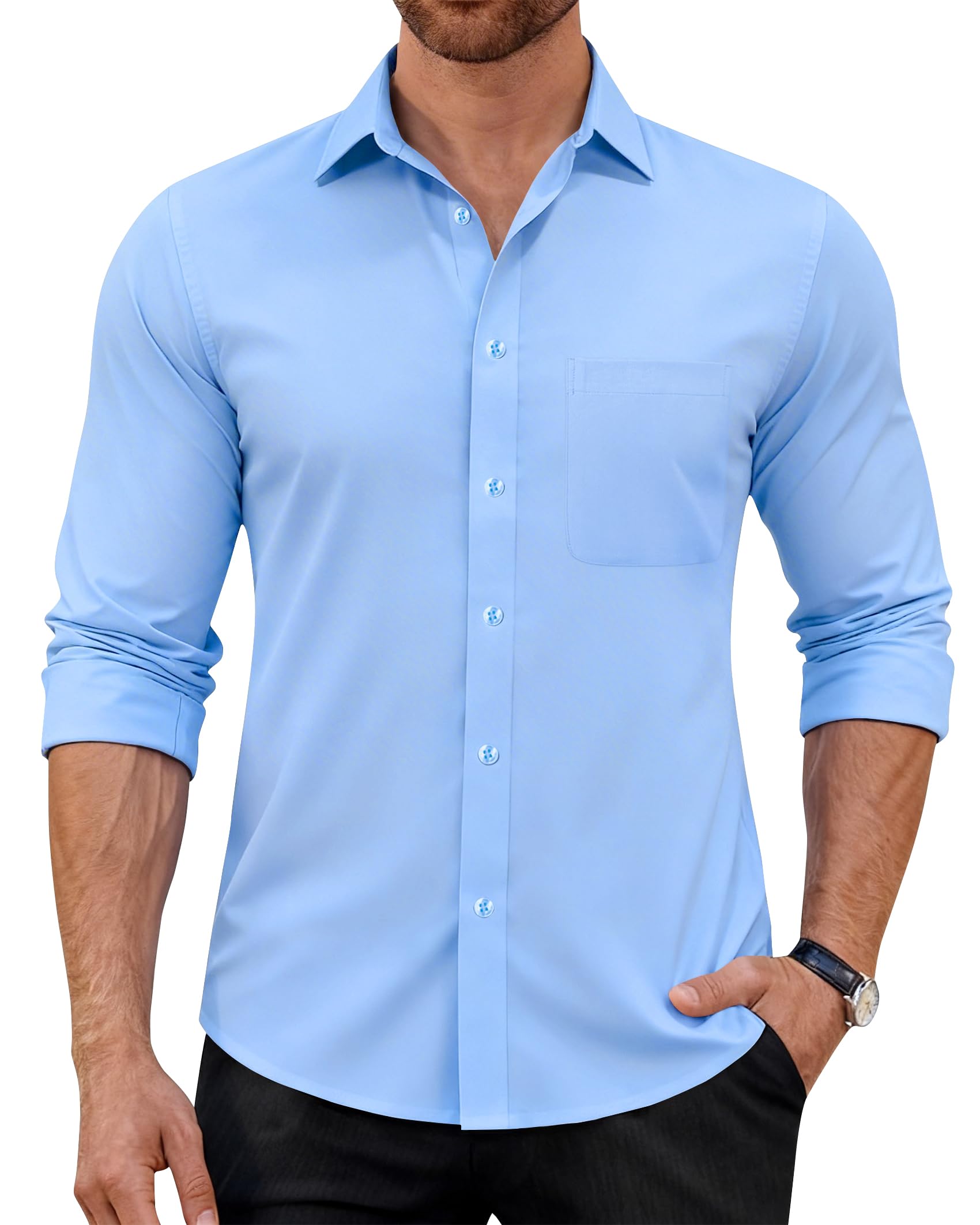J.VER Hemd Herren Langarm Unifarben Business Casual Bügelfrei Stretchhemd | Für Büro Party Club Reisen Alltägliche, Elegant Modische Formell Lässig Männerhemd, Knitterfrei Atmungsaktiv Weiche Bequem