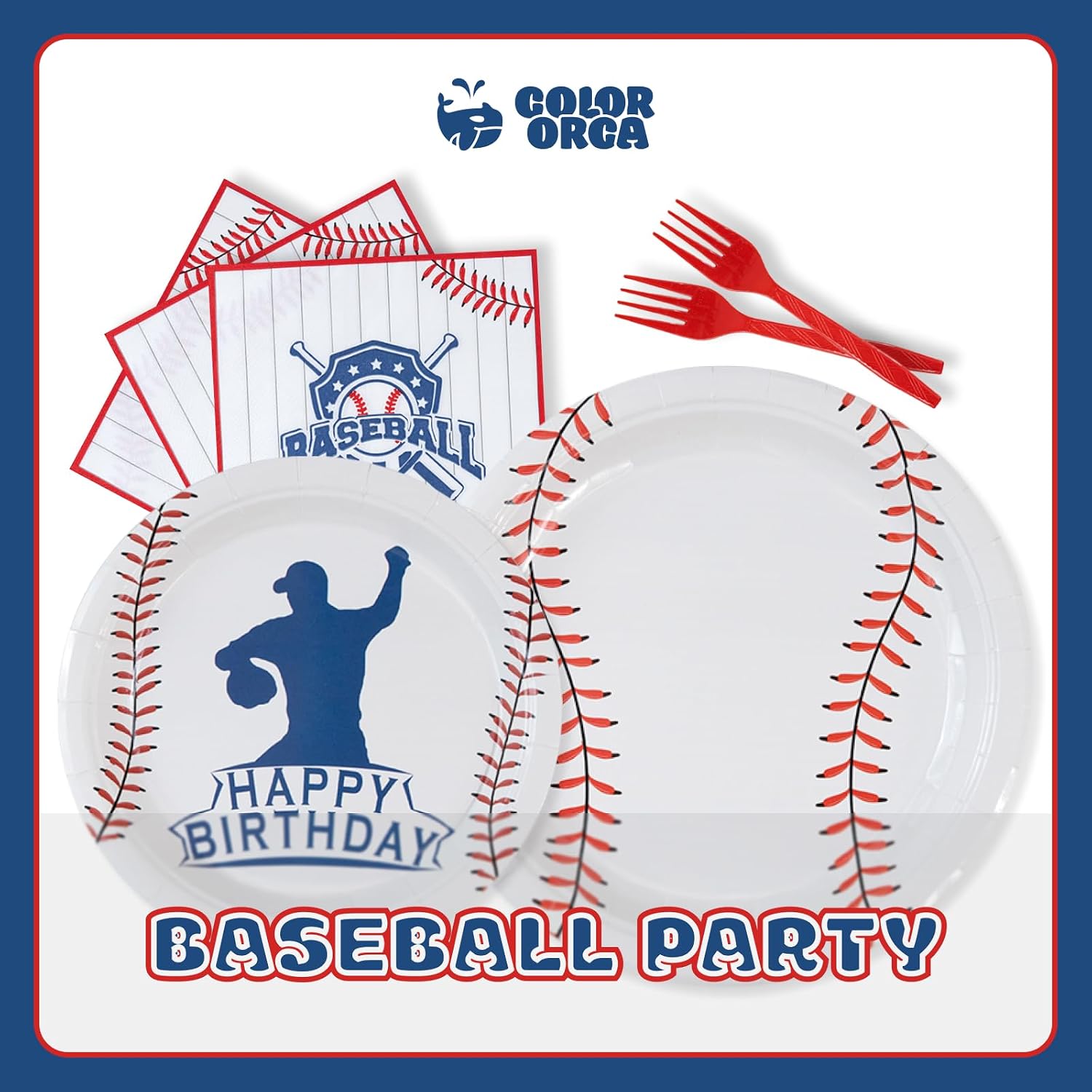 96 Pcs Baseball Party Decorations | Serve 24 - Baseball Theme Birthday Party Tableware Set Includes Plates, Forks, Napkins, Supplies for Kids Boys Sport Party Decor