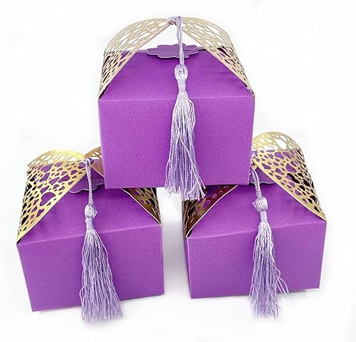 Miniatura 5 de Ruimou 50 cajas cortadas con láser, forma de corazón perlado recortado con borla, cajas de regalo de dulces para despedidas de soltera,