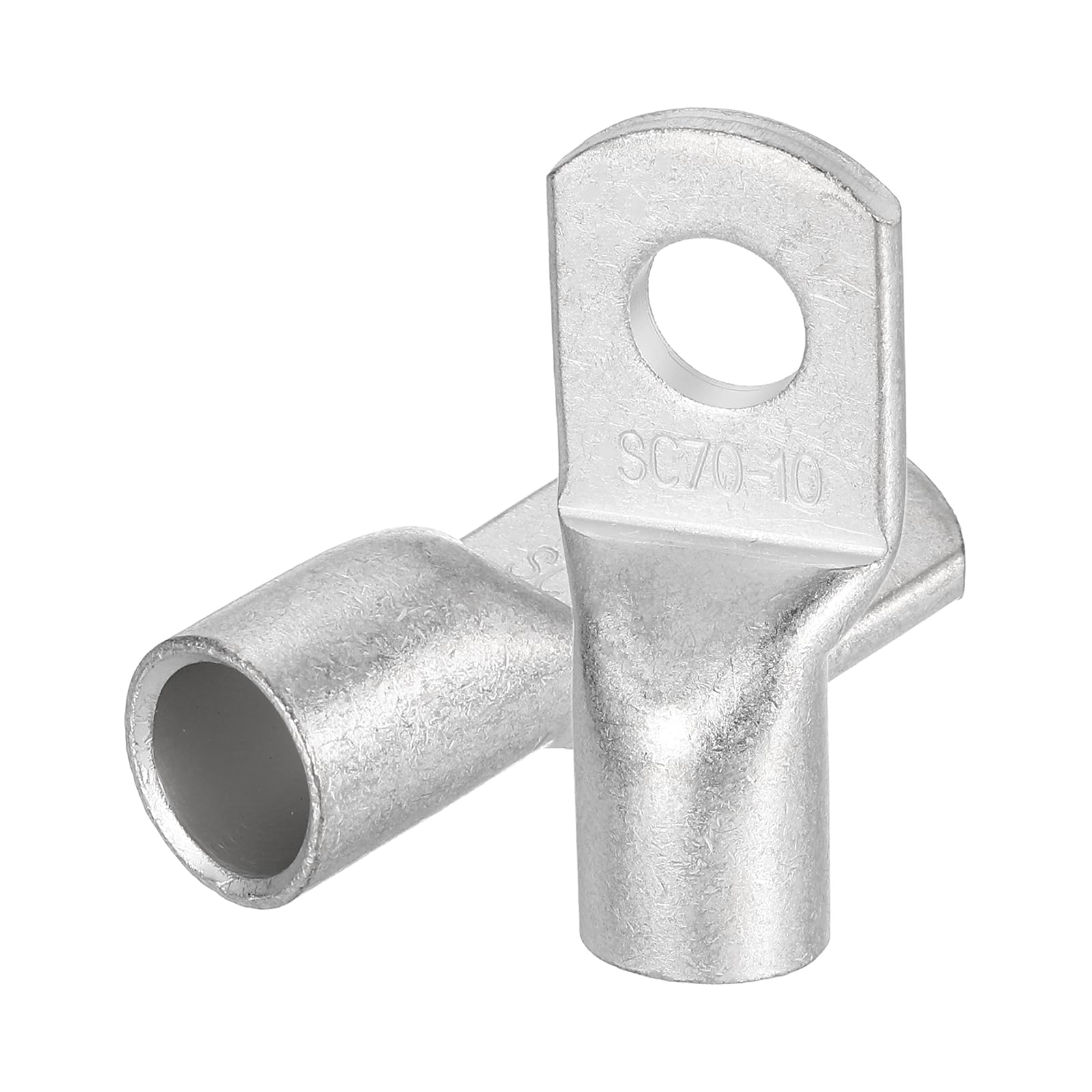 sourcing map 2 Pcs Tinned Copper Wire Lugs 2/0AWG 13/32" Wire Connectors Marine Grade Battery Cable Ends Ring Terminals SC70-10NH Battery Cable Lugs, Silver