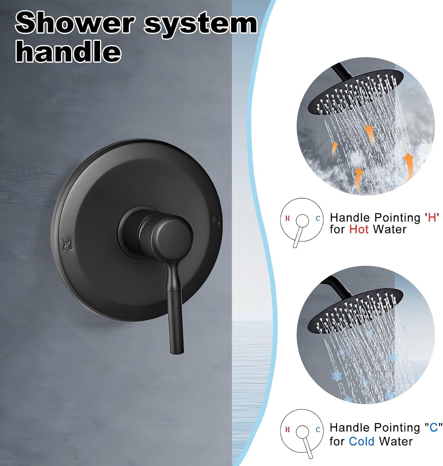 SaniteModar Shower Faucet Set 8 Inch Round Rainfall Shower Head with Handheld Shower Vaval and Trim Kit Wall Mounted Shower Faucet Set, Matte Black
