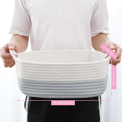 Miniatura 2 de ABenkle Cesta de almacenamiento de cuerda, cubo de juguete tejido de algodón para perros y gatos, cesta de cubo con asa, estantes decorativos,