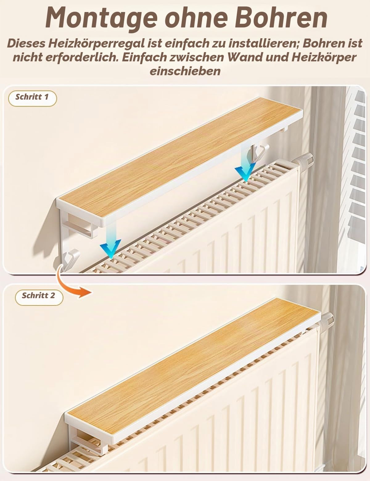 Über-Dem-Heizkörper-Regal Holz Schwebende Heizungsregal Heizung Ablage Ohne Bohren, Moderne Heizkörperverkleidung Heizkörperabdeckung Oben für Wohnzimmer Schlafzimmer Flur(Weiß,60 cm/23.6 in)