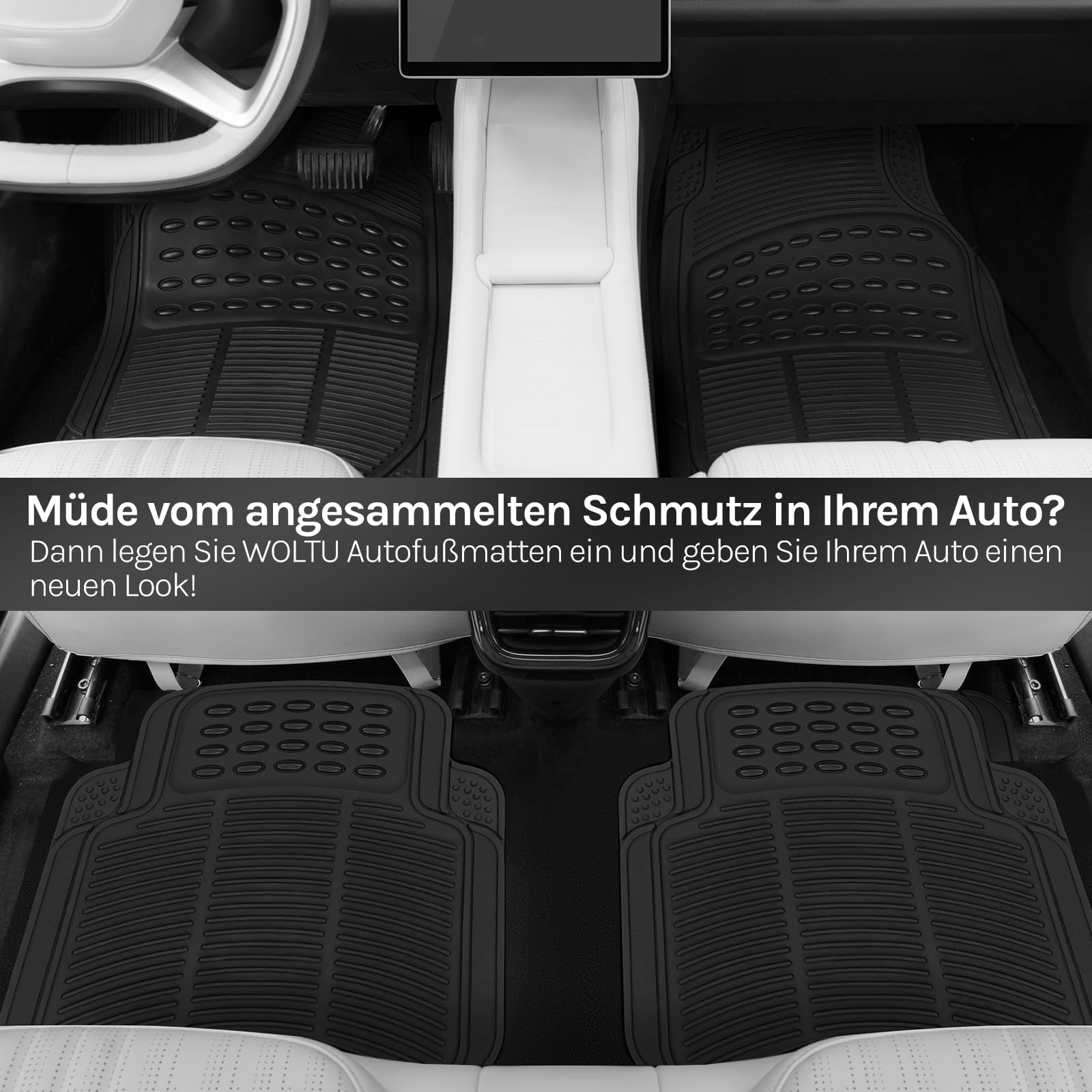 WOLTU Universal Auto Fußmatten Gummimatten Gummi Matten Set Schwarz
