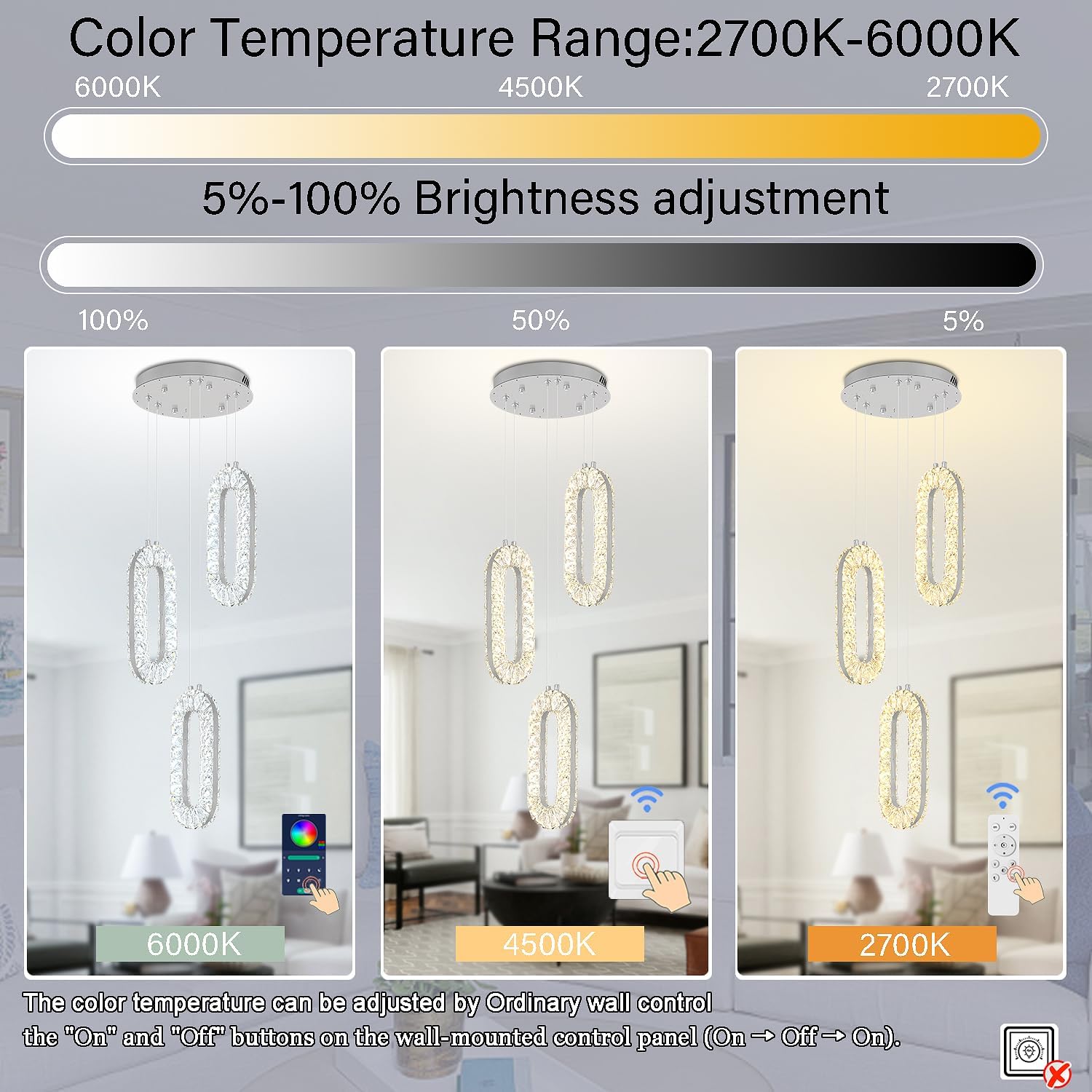 Modern Crystal Pendant Light Silver Ring Pendant Light Fixtures LED Dimmable Pendant Lighting for Dining Room Kitchen Island Bedroom Foyer
