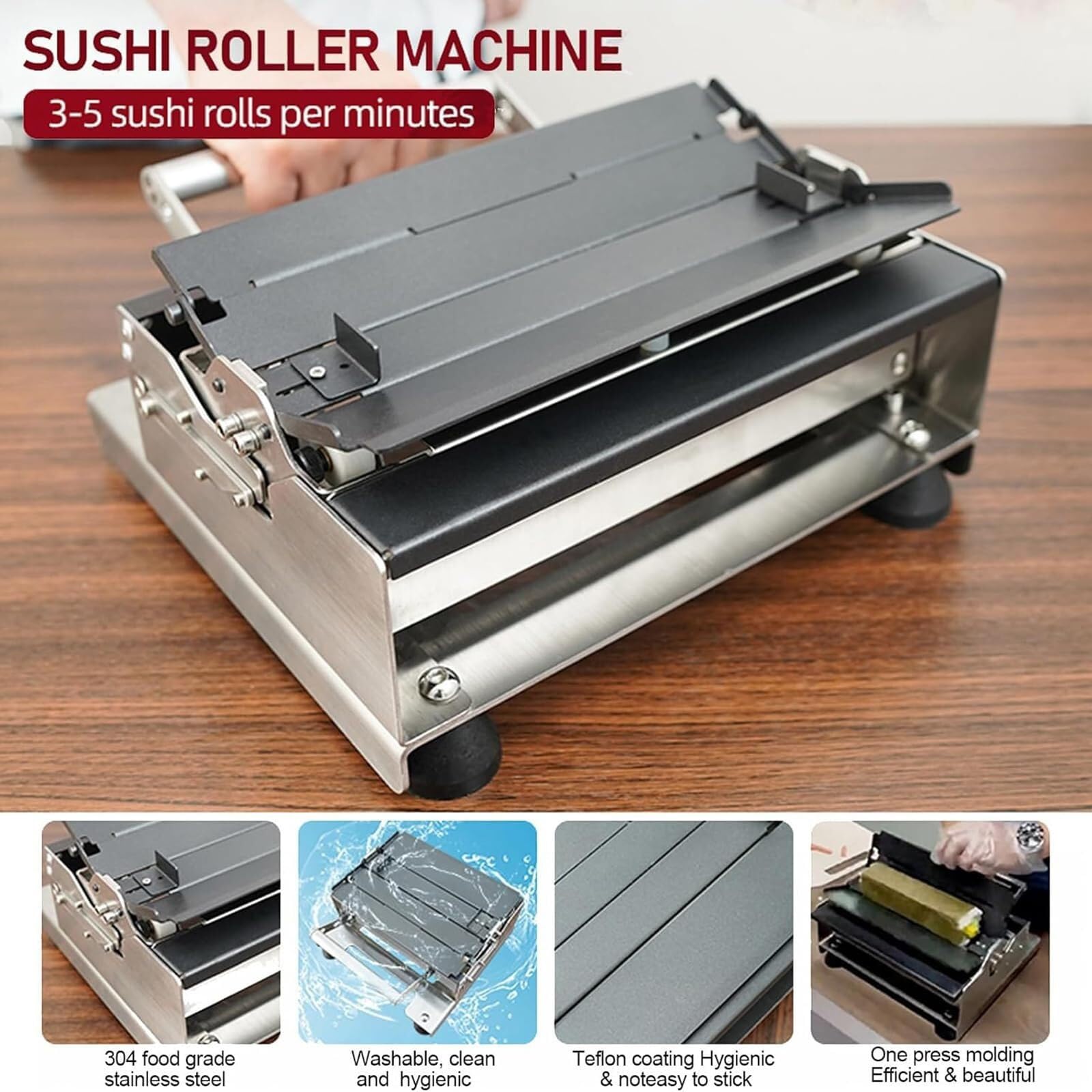 Sushi Rollschneider Maschine, Edelstahlschneider für präzises gleichmäßiges Schneiden, manueller Lebensmittelschneider für Sushi, Fleisch, Tofu, Gemüse