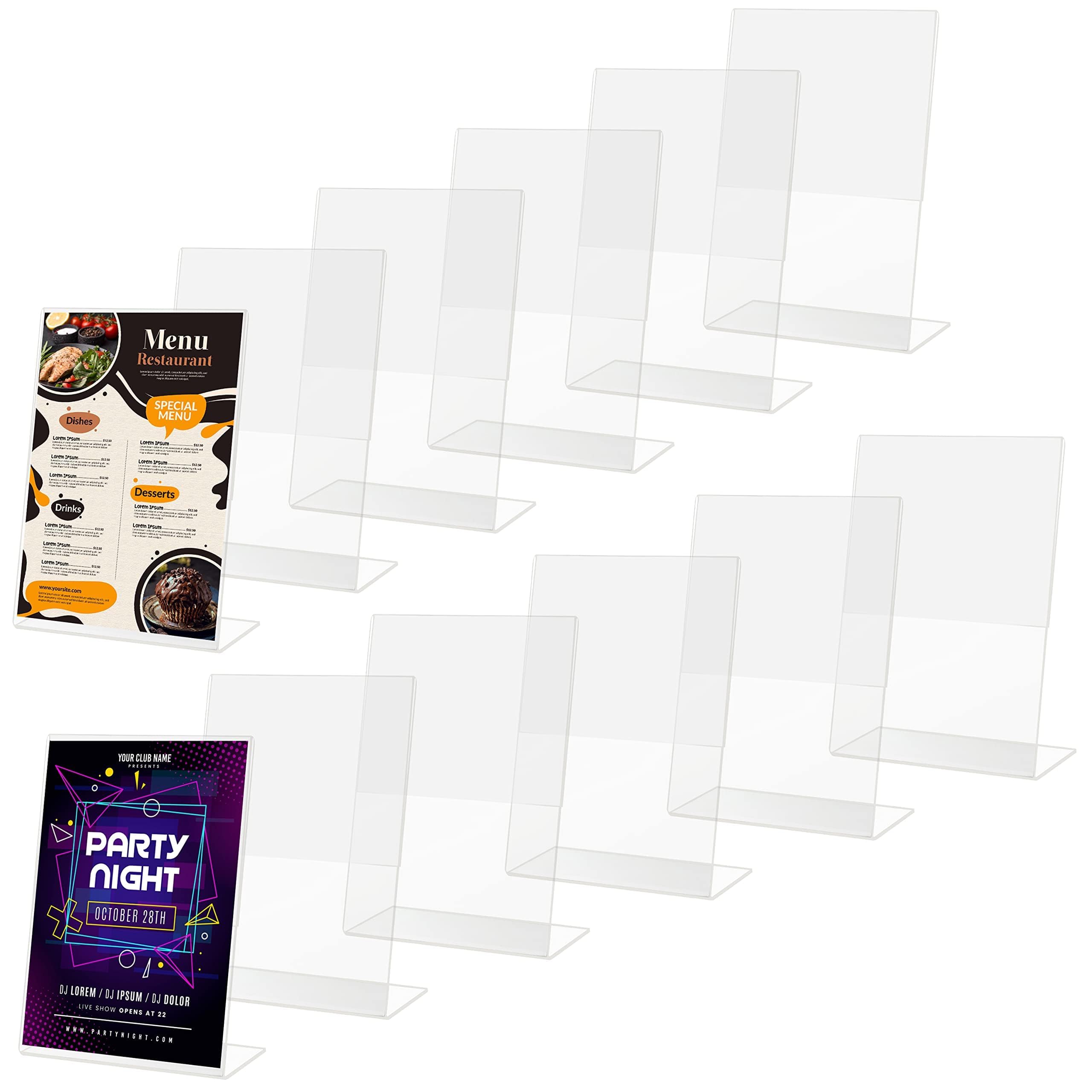 Kurtzy Expositor Metacrilato de Plástico para Carteles (Pack de 12) Soporte Metacrilato Inclinado en Vertical – Menú Restaurante de Sobremesa, Cartel Anuncio, Panfleto, Volante, Soporte Papel y Foto