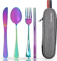 Vista 8 de Utensilios de viaje con estuche, juego de cubiertos portátiles Quatish para el trabajo, juego de cubiertos de viaje reutilizables de acero