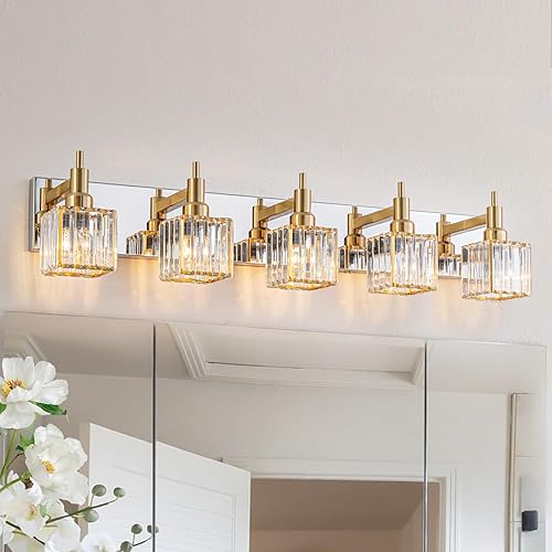 Miniatura 22 de Moderna lámpara de tocador de baño de cristal de 3 luces de latón para pared, sobre espejo, iluminación de tocador negra y dorada para baño, Sombra
