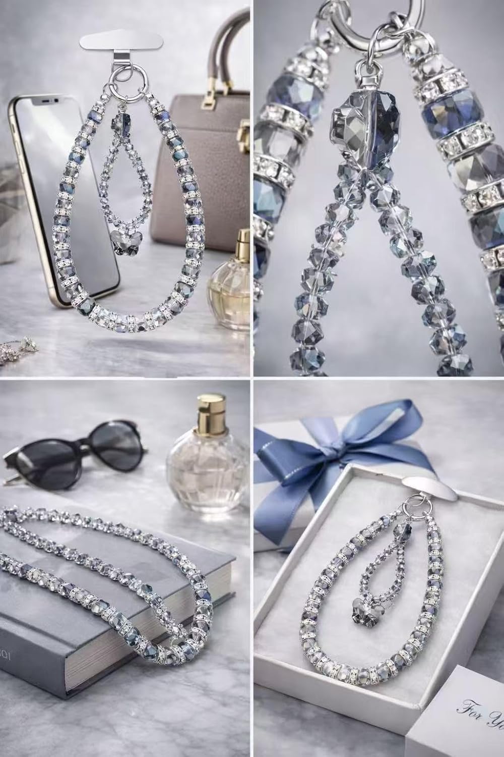 Handmade Crystal Beaded Phone Charm, Aesthetic Crystal Bead Phone Strap Wristlet for Women Girls - Image 5