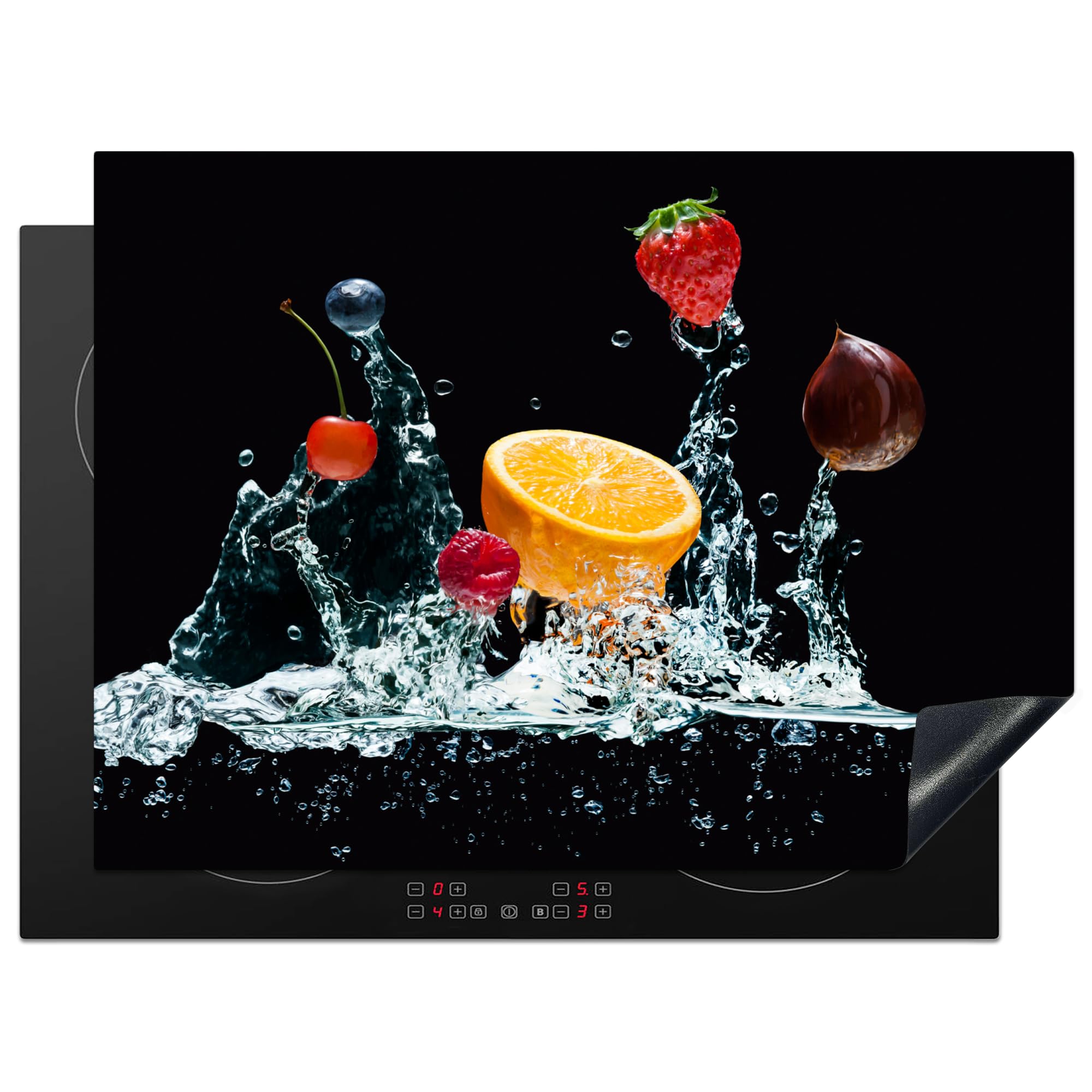 KitchenYeah© Induction Hob Cover Protector Mat 20.5"x28" / 71x52 cm Kitchen Universal Ceramic Covers for Electric Cookers Vinyl Water - Fruit - Orange - Strawberry - Cherry - Black