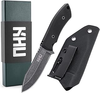 KHU Mini Nóż ze stałym ostrzem Nóż survivalowy EDC Nóż myśliwski Bushcraft Stali D2 Rękojeść G10, outdoorowy Myśliwski kempingowe Akcesoria - z pochwą Kydex (11A Nowy)