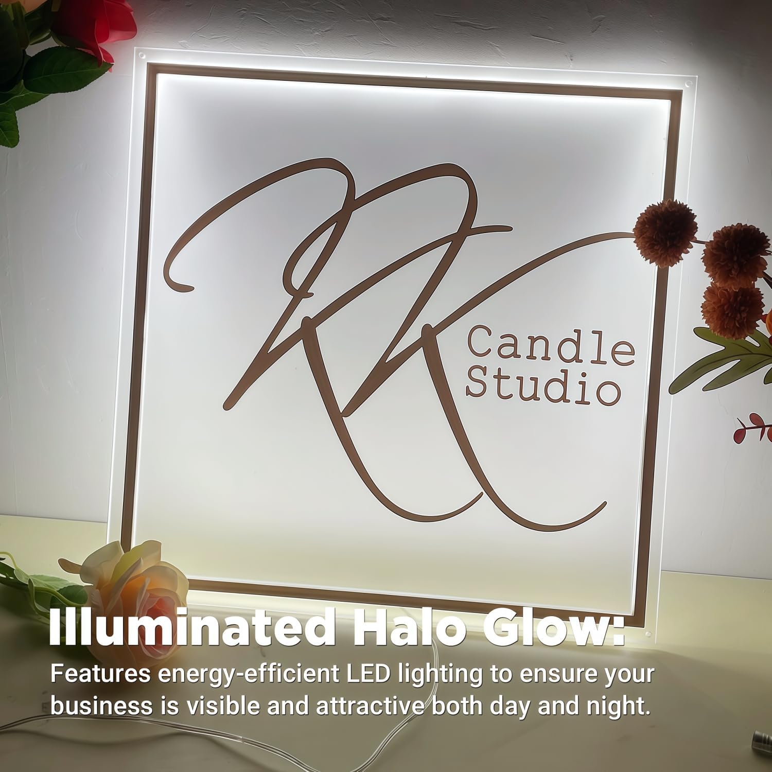 Custom Acrylic Backlit Sign, Square Personalized Illuminated Logo Signs For Business, Storefront Design, Office Decor, Nail Salons, Beauty Studios, and Restaurant (14" to 46" Available)