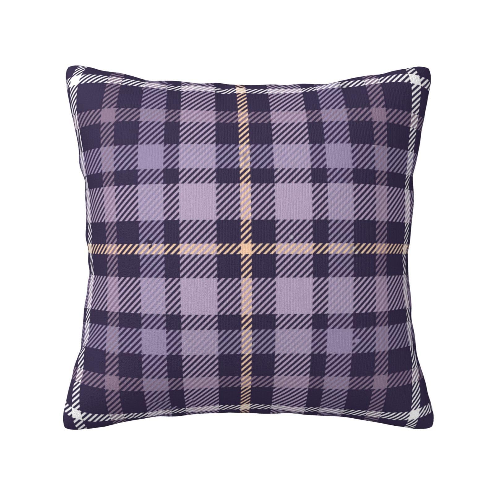 Tartan Plaid Checkered Fabric Purple, Pillow Cover Decorative Throw Pillowcase Soft Polyester Cushion Covers 45x45 cm