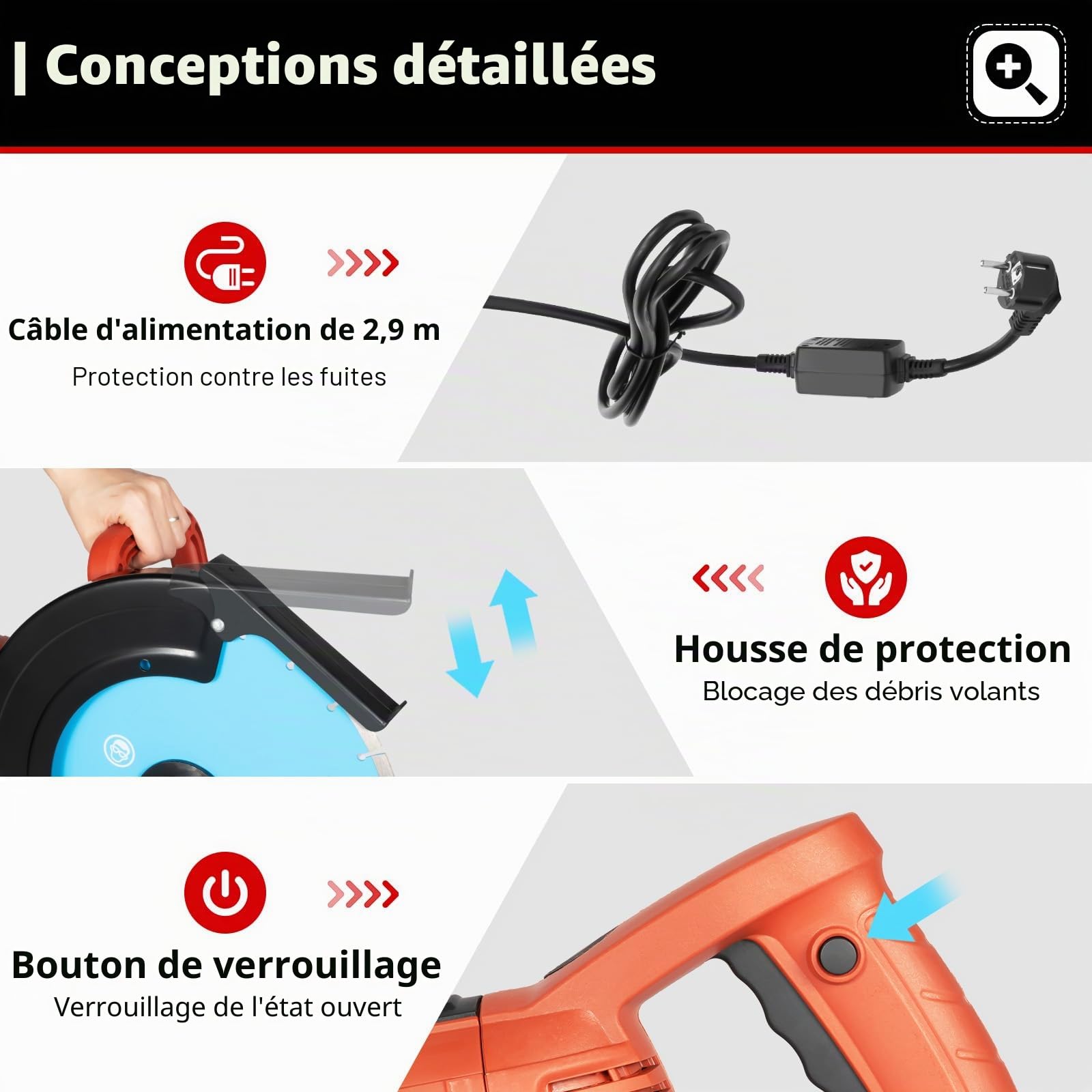 Scie à béton électrique 3000 W 3800 tr/min Fraise murale sans poussière avec lame diamant de 350 mm de qualité supérieure pour carrelage, marbre, granit, bois, pierre et ciment