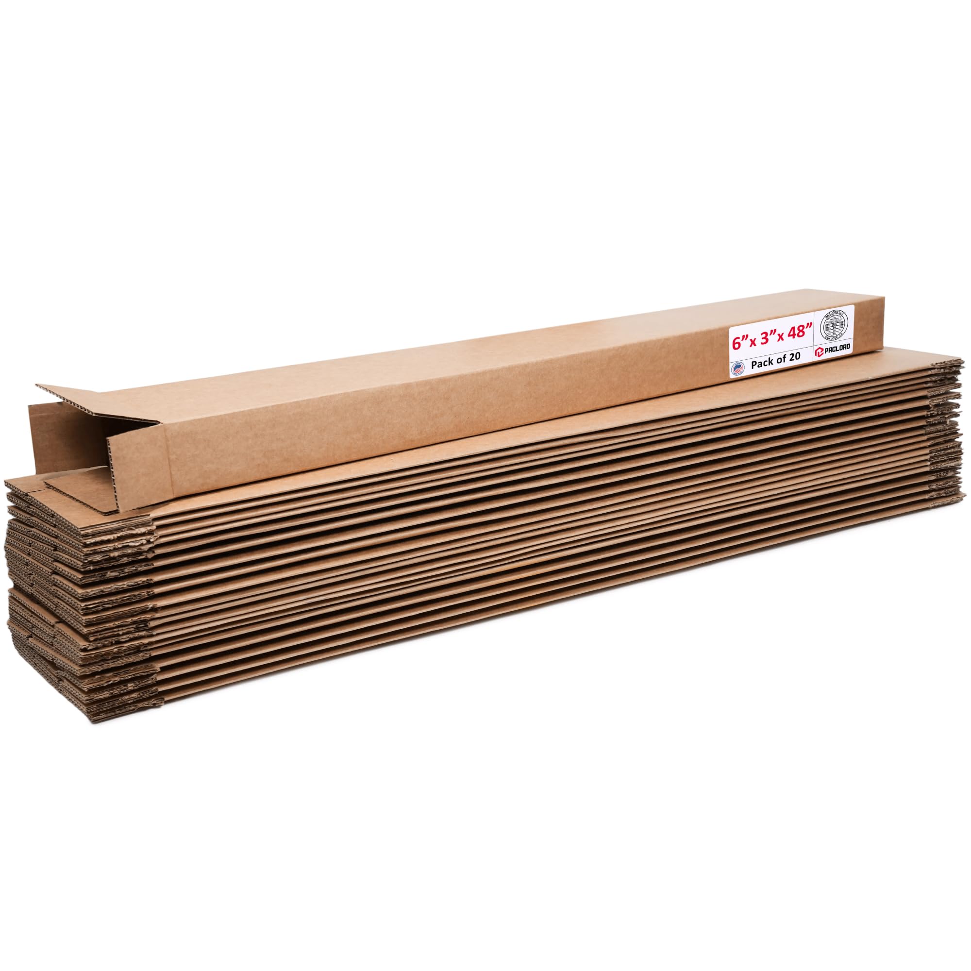 Tall Cardboard Boxes 6"L x 3"W x 48"H (Pack of 20) - USA-Made Packing Boxes for Moving, Shipping, or Storage - USPS, UPS, FedEx Approved - Professional Packing Supplies for Moving | USA-Made Packing Boxes for Moving, Shipping, or Storage - USPS, UPS, FedEx Approved - Professional Packing Supplies