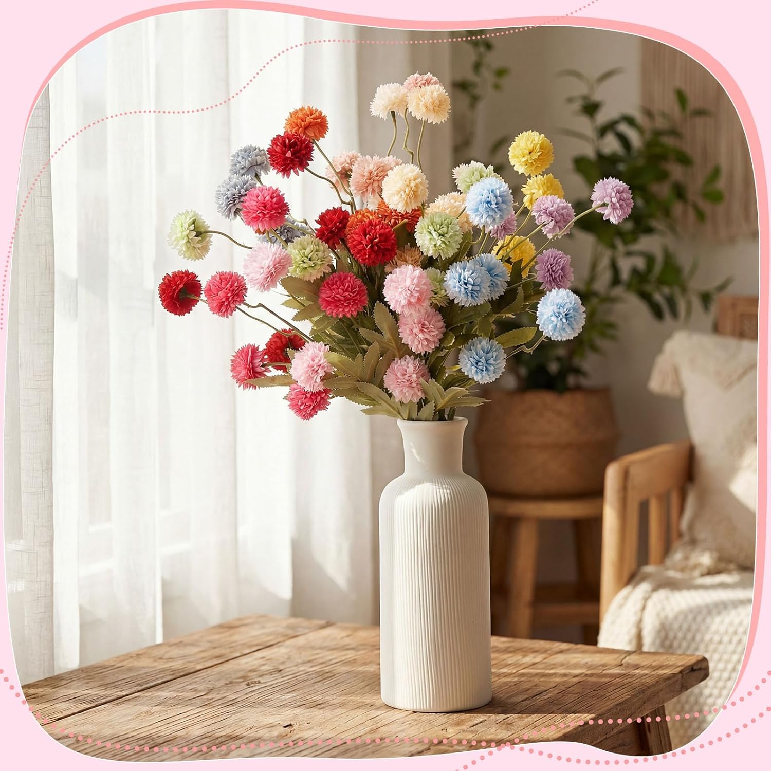 24 Pcs Artificial Chrysanthemum Flowers Faux Kiku Pompon Mums Silk Floral Picks for Spring Wedding Centerpieces DIY Bouquet Home Decor(Colorful)