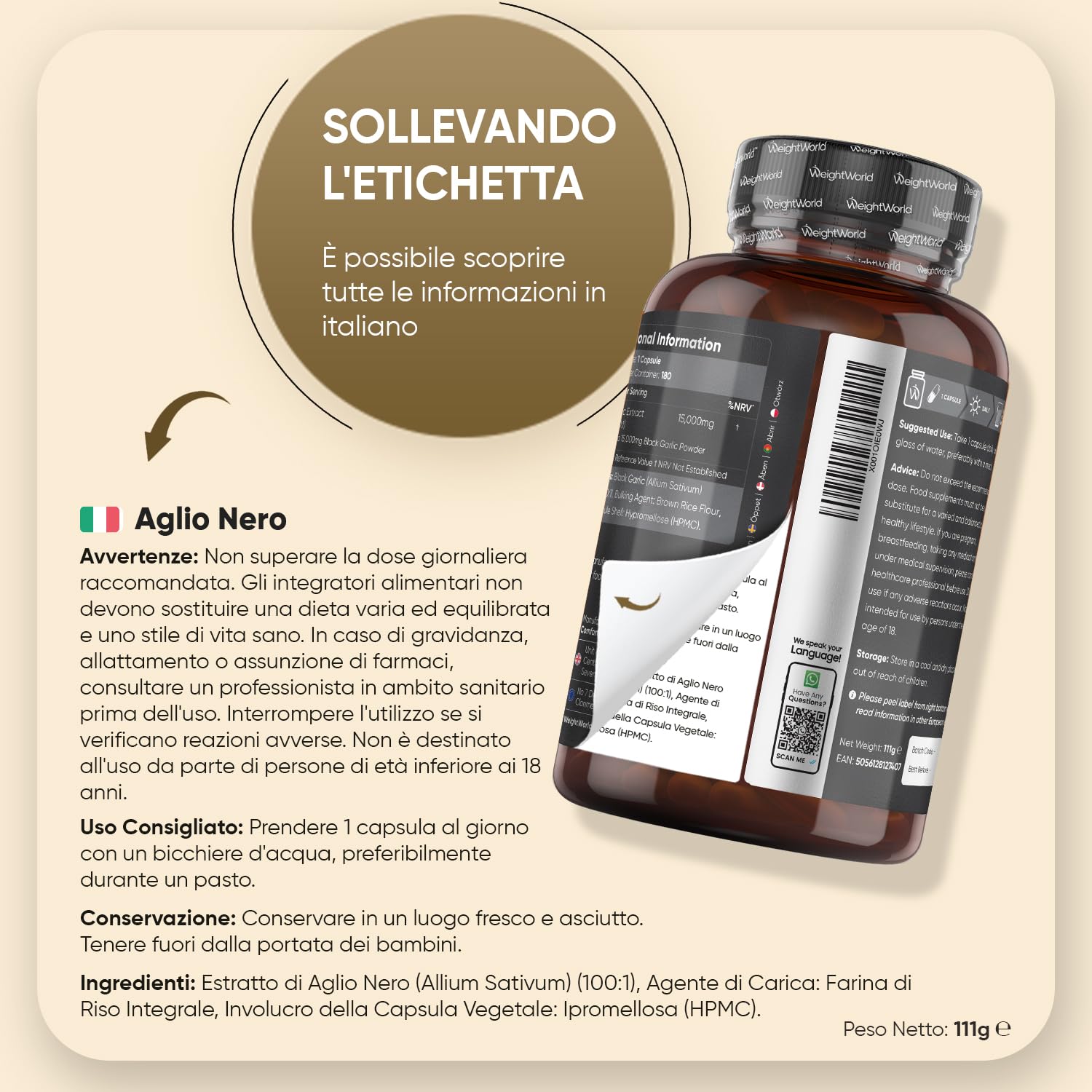 Aglio Nero Fermentato, 6 Mesi di Scorta, Estratto 100:1, 1 Sola Capsula al Giorno, Vegano, 180 Aglio Nero Capsule da 15000mg Ciascuna, da Allium Sativum, Senza Glutine, Senza Magnesio Stearato né OGM