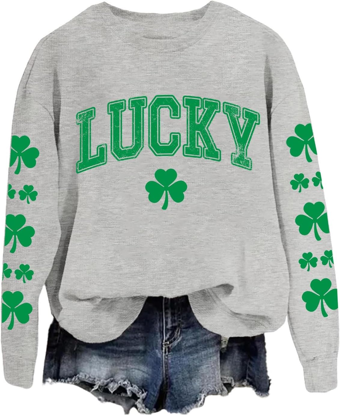 St Patrick's Day Lucky Sweatshirt Irish Shamrock Sweatshirt Lucky Women Crewneck