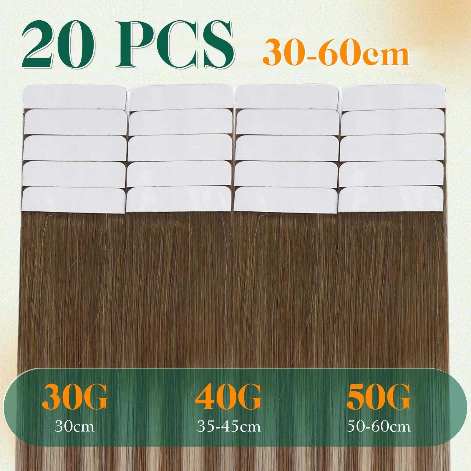 Easyouth Extension Cheveux Naturel Adhesif Blond Ombre Extension Adhésive Remy Brun a Clair Balayage Blond Lisse 30cm 30g 20Pcs #3/8/22