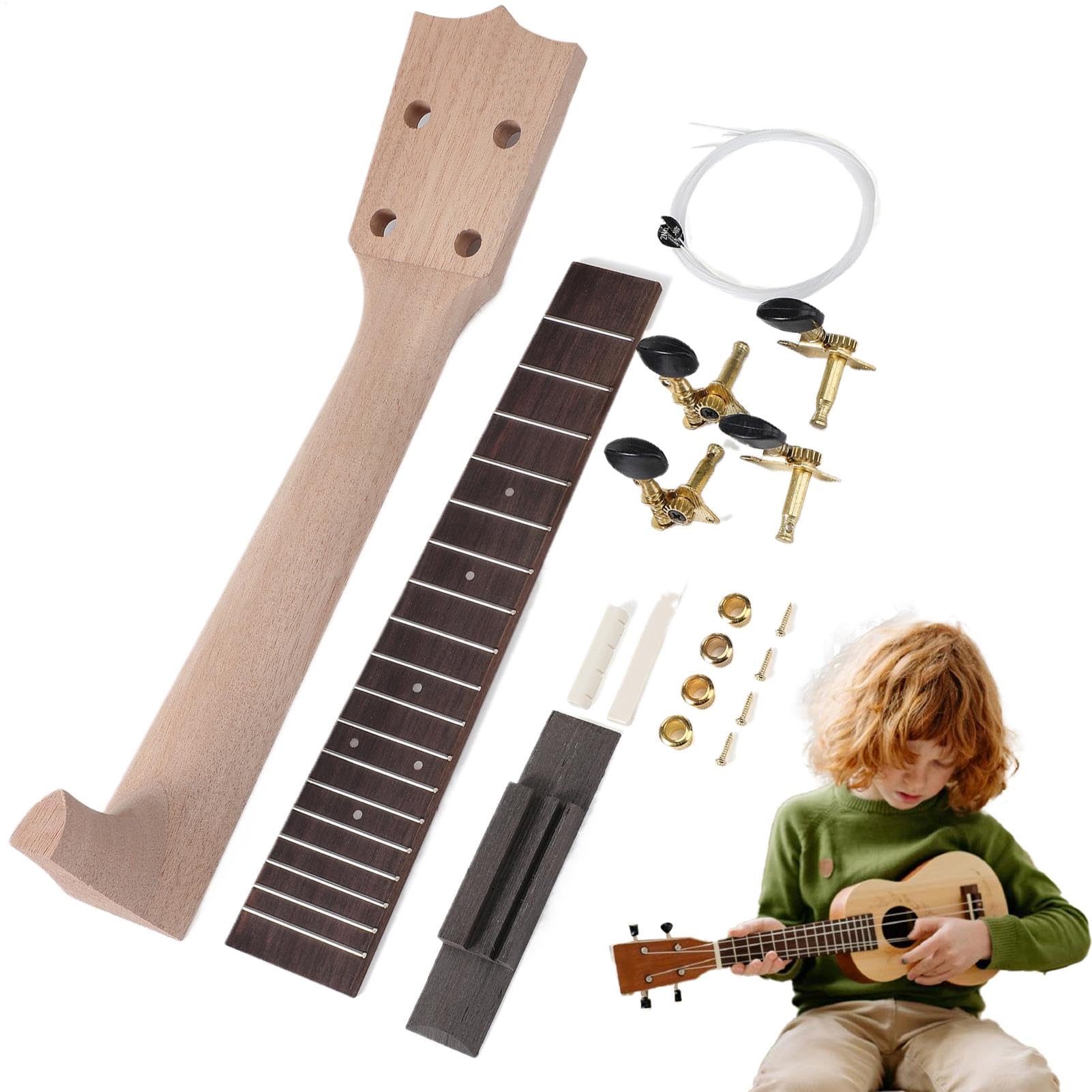 Ukulele-Bausatz, Bauen Sie Ihren eigenen Gitarrenbausatz,Ukulele-Kit mit Installationswerkzeugen und Montageanleitung - -Ukulele-Hals-Installationswerkzeuge zum Bau Ihrer eigenen Ukulele