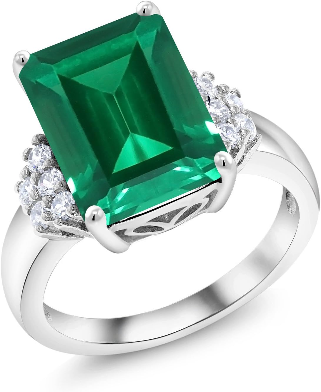 Gem Stone King 5-10 Cttw Gemstone Birthstone Engagement Ring For Women | 14X10MM Emerald Cut | 925 Sterling Silver | Wedding Anniversary Promise Ring | Available In Size 5, 6, 7, 8, 9 - Image 3
