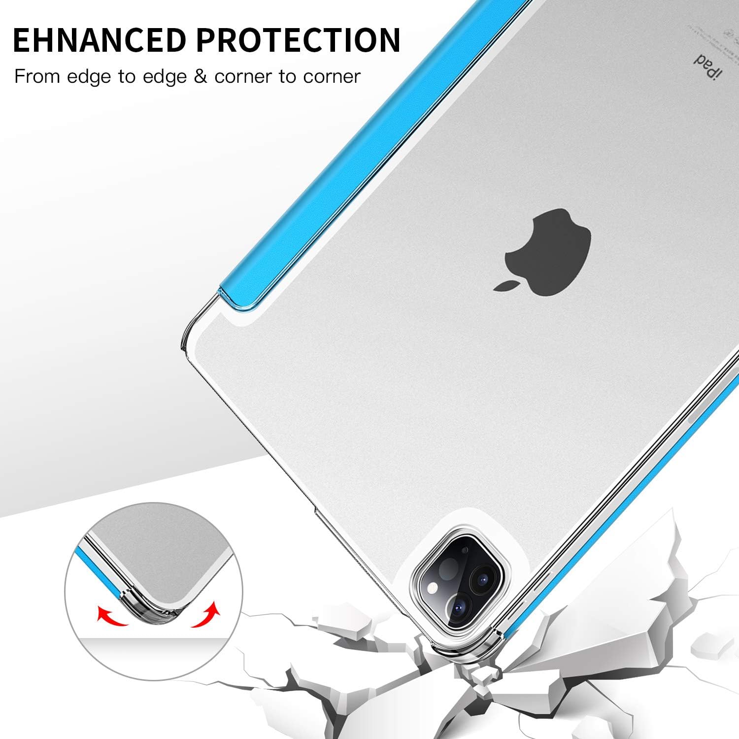 ZtotopCases iPad Pro 12.9 Case 2021, iPad Pro 5th Generation Cover Slim Hard Shell Transparent Hard Back Cover, Auto Sleep/Wake, Support Pencil 2 Cover for iPad 12.9 inch 2021- Blue