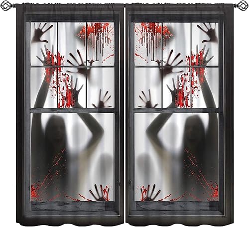 Miniatura 14 de Cortina de Halloween con diseño de araña, calabaza, telaraña, decoración gótica, para decoración de ventana de sala de estar, dormitorio, 42 Estilo