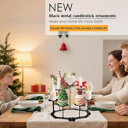 Miniatura 6 de Candelabro de chimenea Candelabro 9 candelabros de hierro negro para velas de pilar