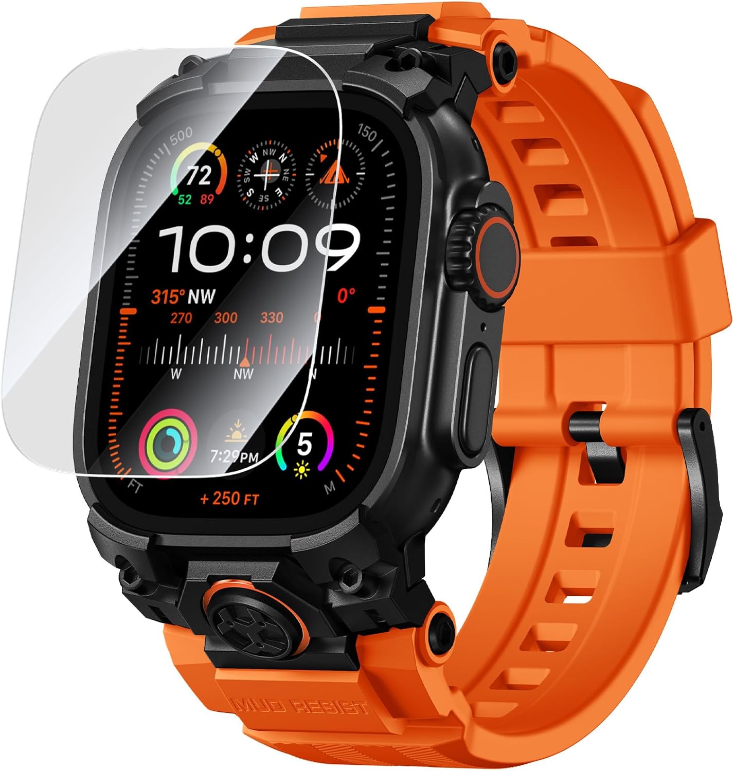 Bandletic Compatible with Apple Watch Ultra 3 2 1 49mm Band for Men, Soft Silicone Strap with Screen Protector, Stainless Steel Adapter, Sweat-Resistant, Fit for iWatch Ultra 49mm bands, Black/Orange