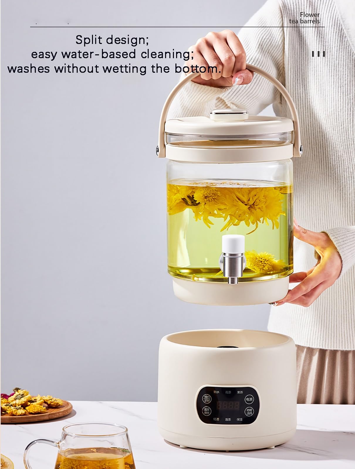 Hervidor eléctrico vidrio 3 l pantalla táctil, temperatura ajustable 40 a 90 °C, tetera hierbas borosilicato alto rendimiento retención calor 24 horas e infusor desmontable.