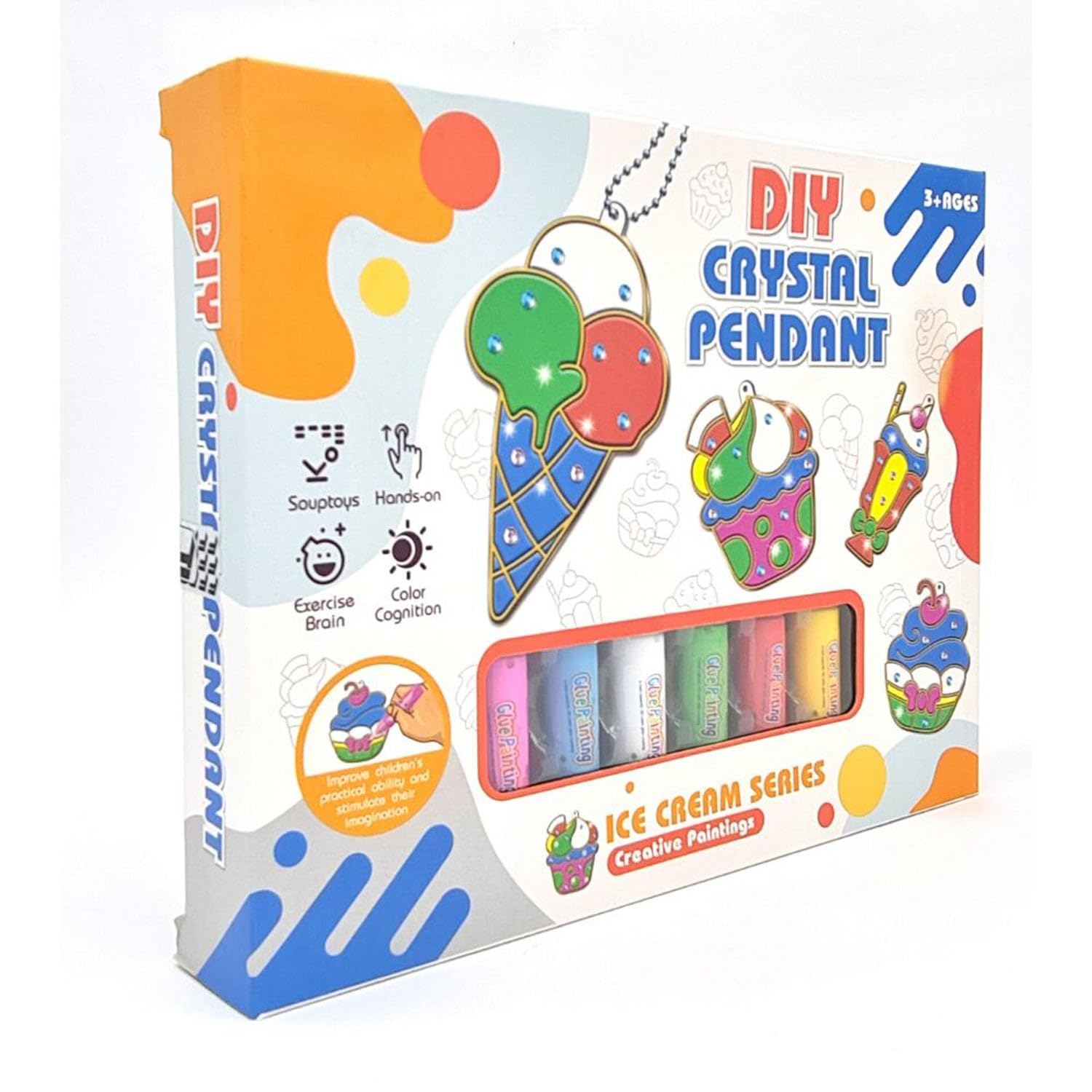 FITTOIce Cream Theme 6 Pendant Making Set For Kids With Window Art Paint Non-Toxic Paint With Brushes