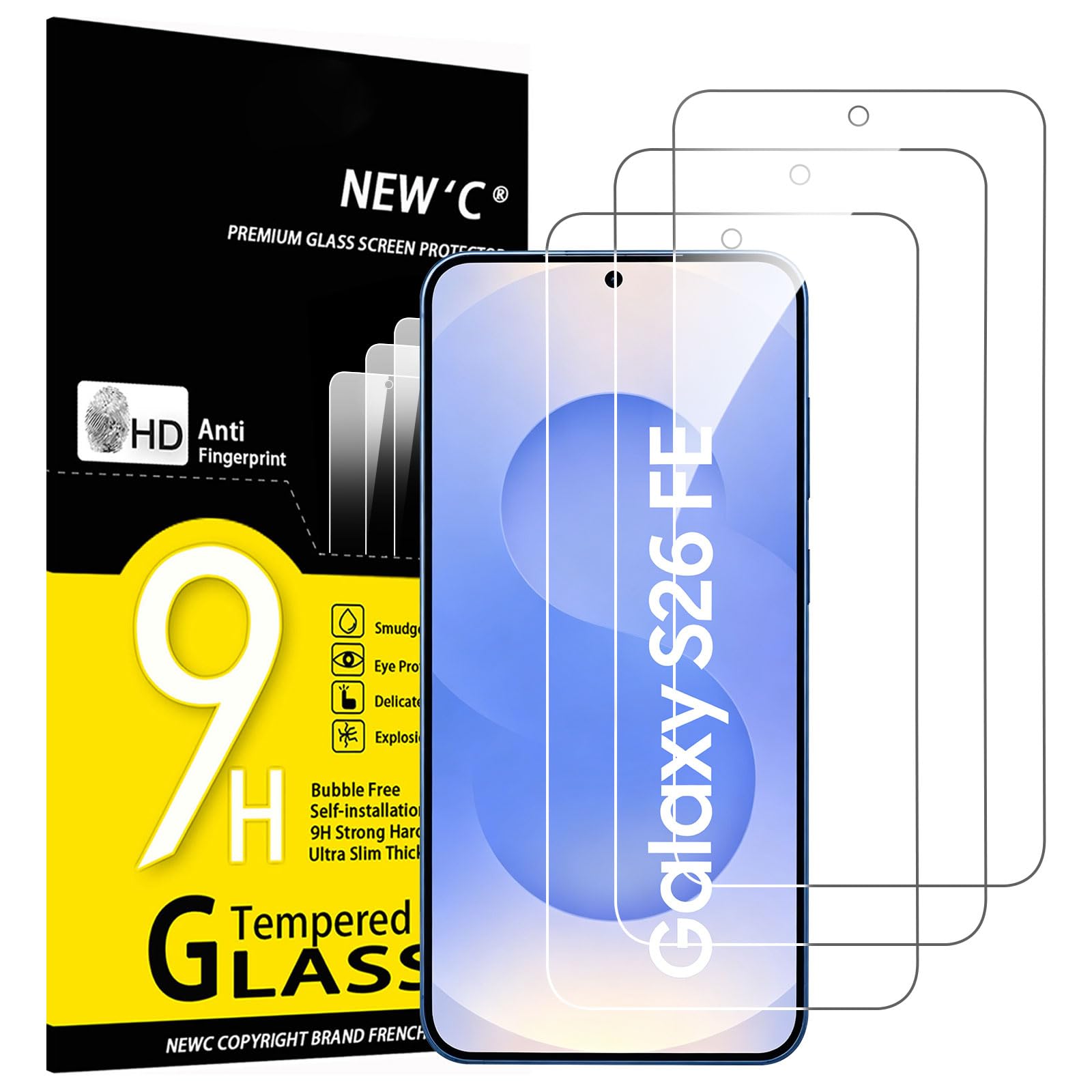NEW'C für Samsung Galaxy S26 FE 6,7 Zoll, für Panzerglas Schutzfolie 9H