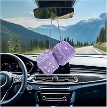 Pair of Fuzzy Plush Dice for Car, 3 Inch Retro Square Auto Rearview Mirror Hanging Ornament with Dots, Soft Plush Dice Couple Pendant Cute Mirror Decoration for Women Purple