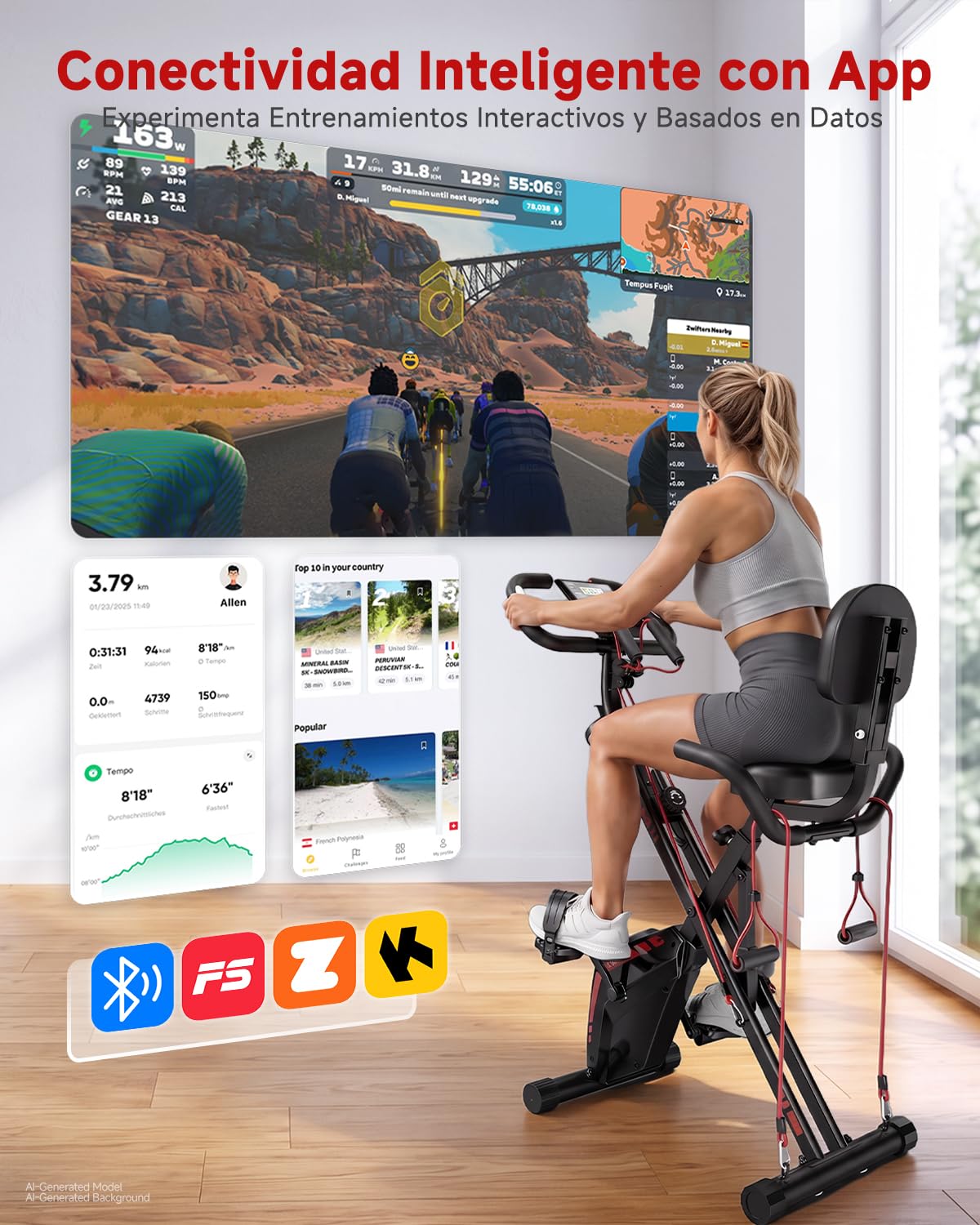 Dskeuzeew Bicicleta estática plegable con resistencia magnética y LCD & APP