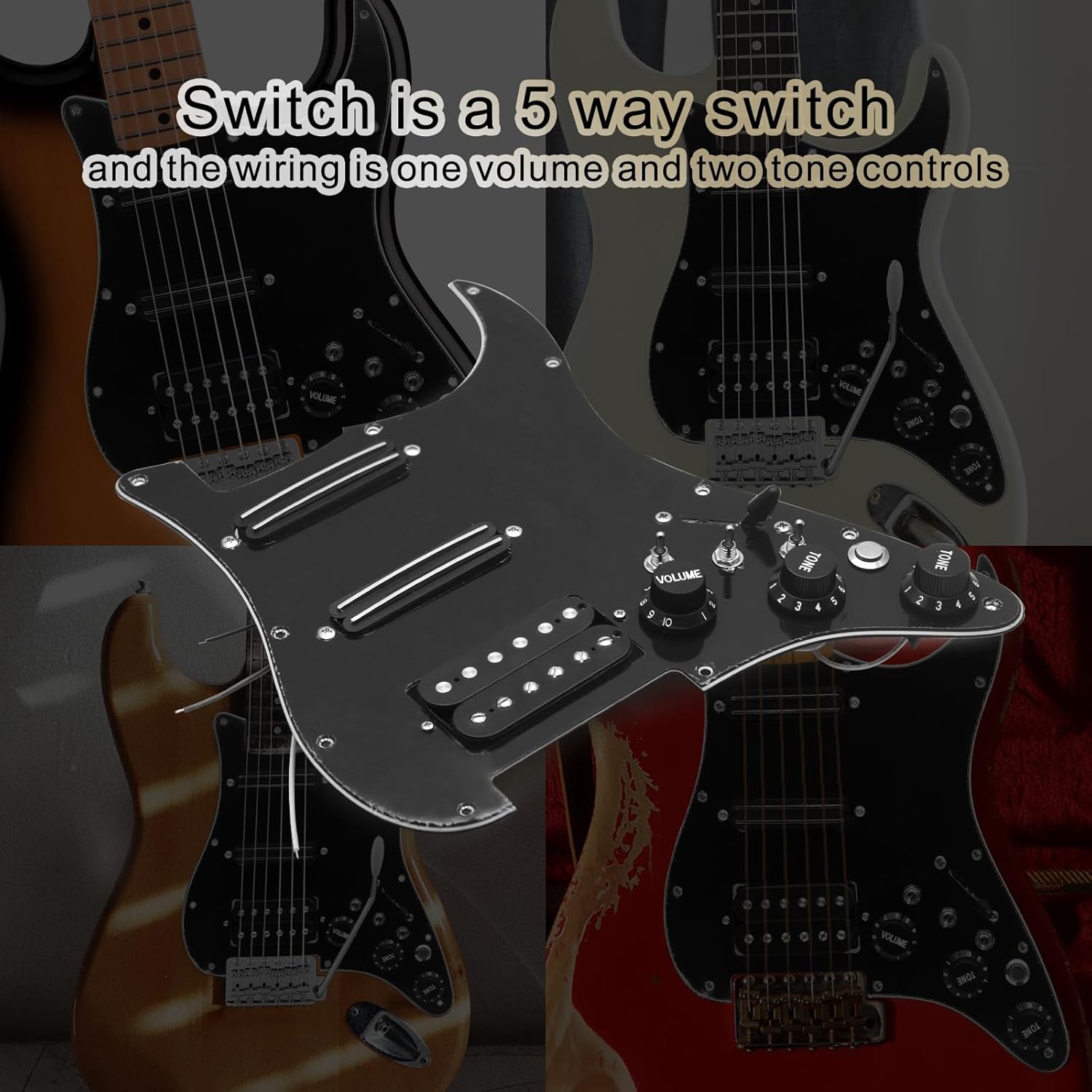 SAPHUE SSH-Coil Splitting Electric Guitar Pickguard Two Mini Humbucker + ONE Humbucker(9K/9K/15K)+Silence Switch Loaded Prewired Scratchplate (Black-Black)