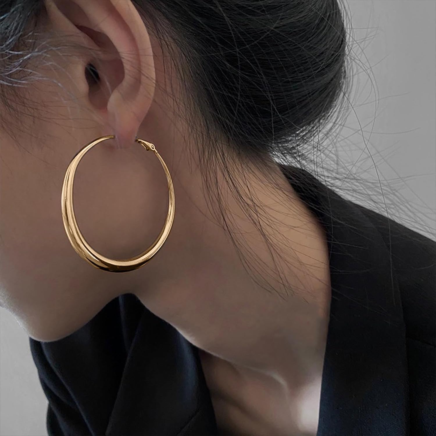 Minimalist Gold Hoop Earrings Large Circle Dangle Drop Earrings Matte Endless Hoop Earrings Round Geometric Earrings Statement Earrings Jewelry for Women - Image 2