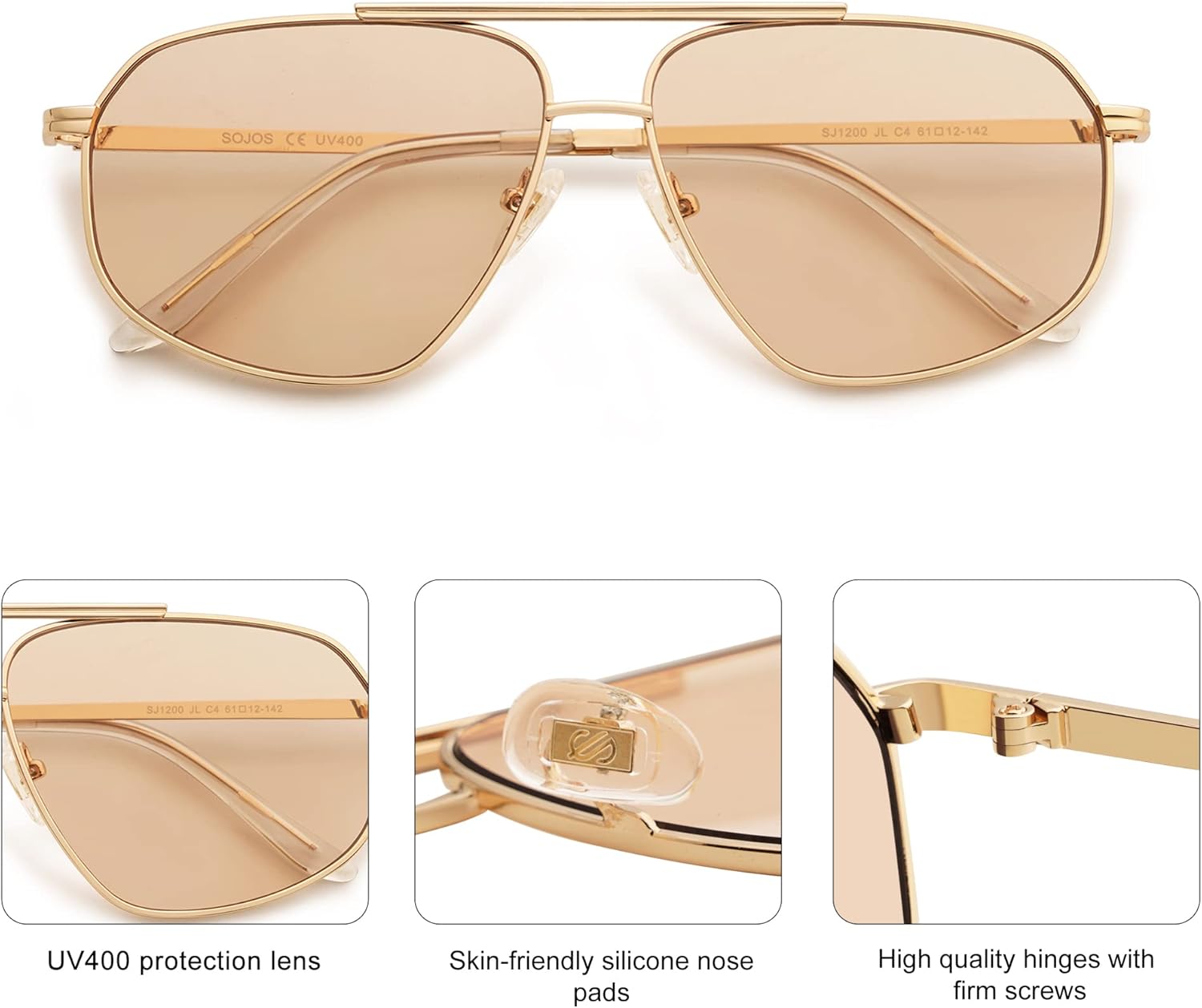 SOJOS Retro Hexagon Aviator Sunglasses for Women Men Trendy Vintage UV400 Protection Shades SJ1200 - Image 5