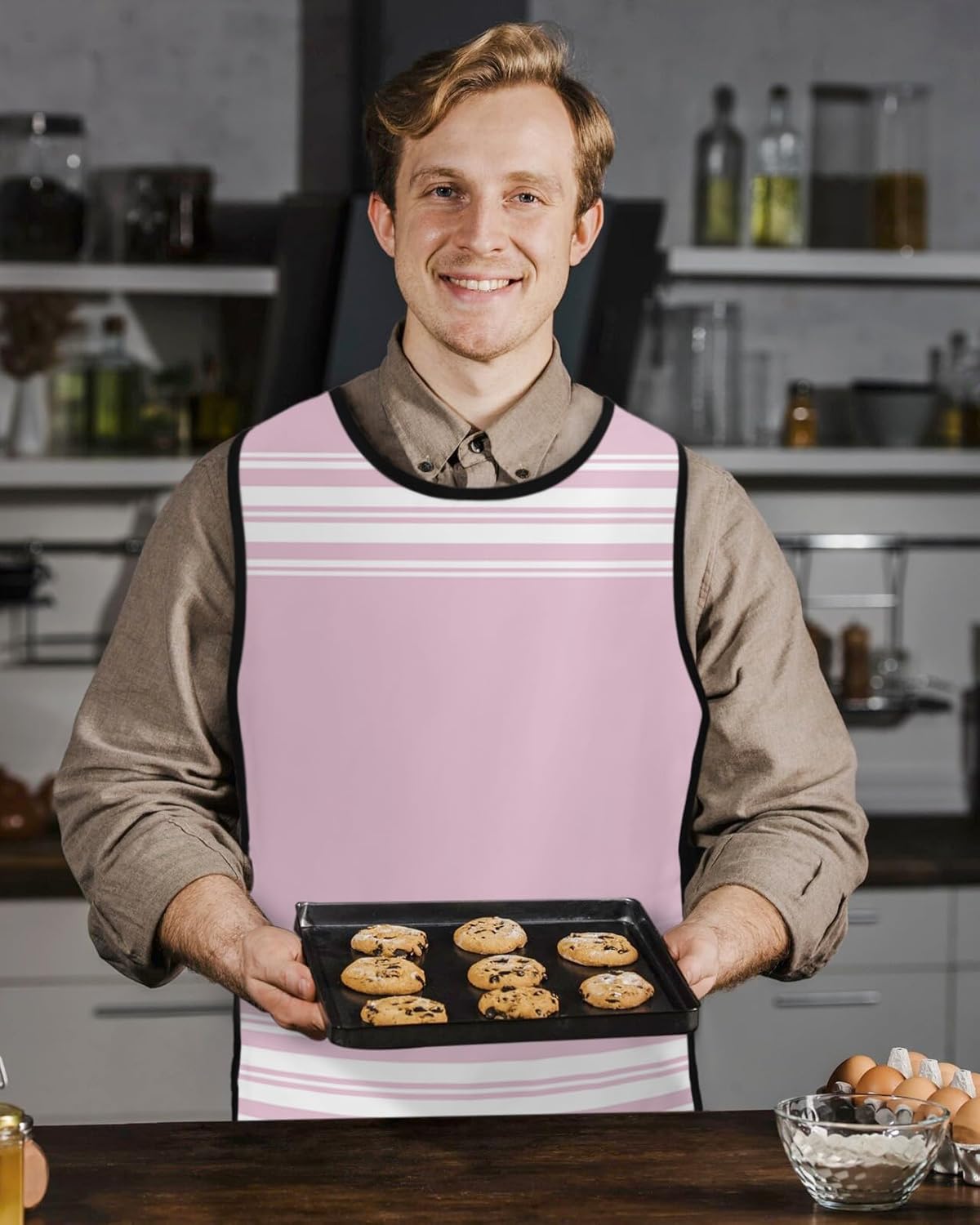 Pink Blush Striped Cobbler Aprons with 2 Pockets for Women Men,Fashionable Printed Unisex Bib Waterproof Cleaning Smock Vest for Chef Contemporary Geometric Line Minimalist Art 2 Packs,20''x31.5''