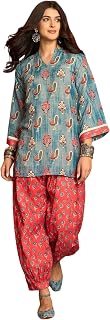 EthnicJunction Women's Linen Floral Print Summer Wear Straight Short Kurti with farshi Salwar Set | Kurta Pant Set | Offic... Price In India