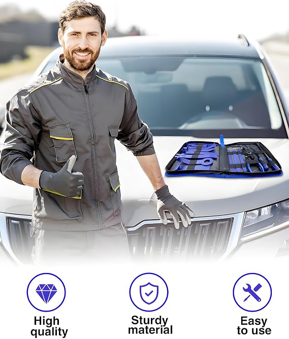 19PCS Car Trim Removal Tool Kit, Plastic Pry Tool Kit Auto for Door Panel & Dashboard, Car Panel Removal Tools (Blue)
