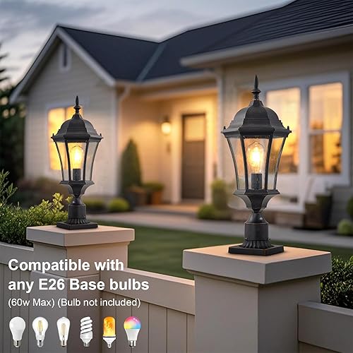 Miniatura 4 de Luz de poste al aire libre de 24 pulgadas con sensor de atardecer a amanecer, lámpara de poste exterior con montaje en muelle, lámpara de poste de