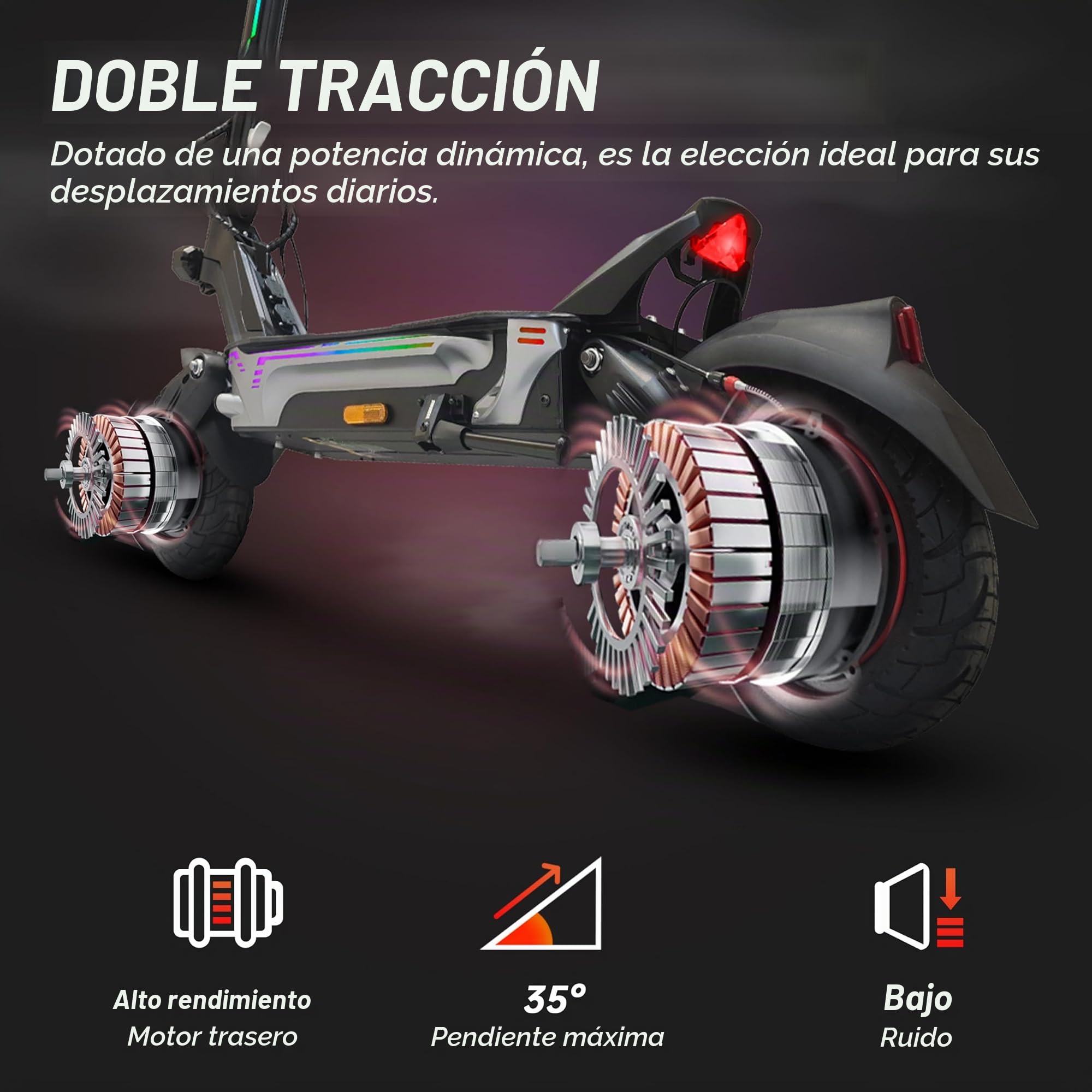 Patinete Eléctrico para Adultos, Neumáticos Tubeless Todo Terreno de 11 Pulgadas, Batería de Alta Capacidad Dual Drive, Scooter Eléctrico Plegable Sport con Doble Freno de Disco