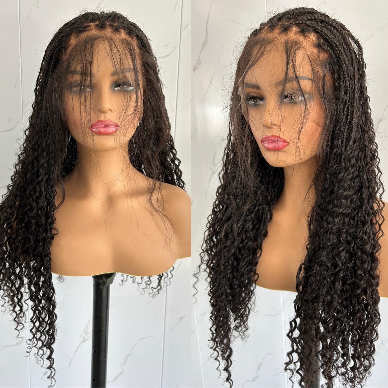 Boho Box Braids Wig HD Full Lace wig Human Hair Braided Wig Square Parted Knotless Braided Wigs for Black Women with Natural Baby Hair 18 Inch